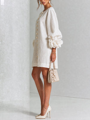 Élodie | Robe Mini Florale Blanche à Manches Élégantes
