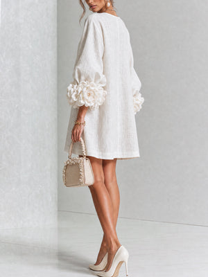Élodie | Robe Mini Florale Blanche à Manches Élégantes