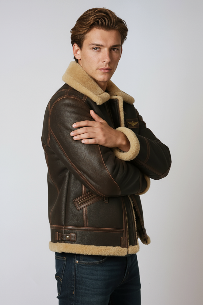 Henri | Blouson Bomber Classique en Cuir avec Col en Fourrure