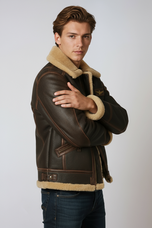 Henri | Blouson Bomber Classique en Cuir avec Col en Fourrure