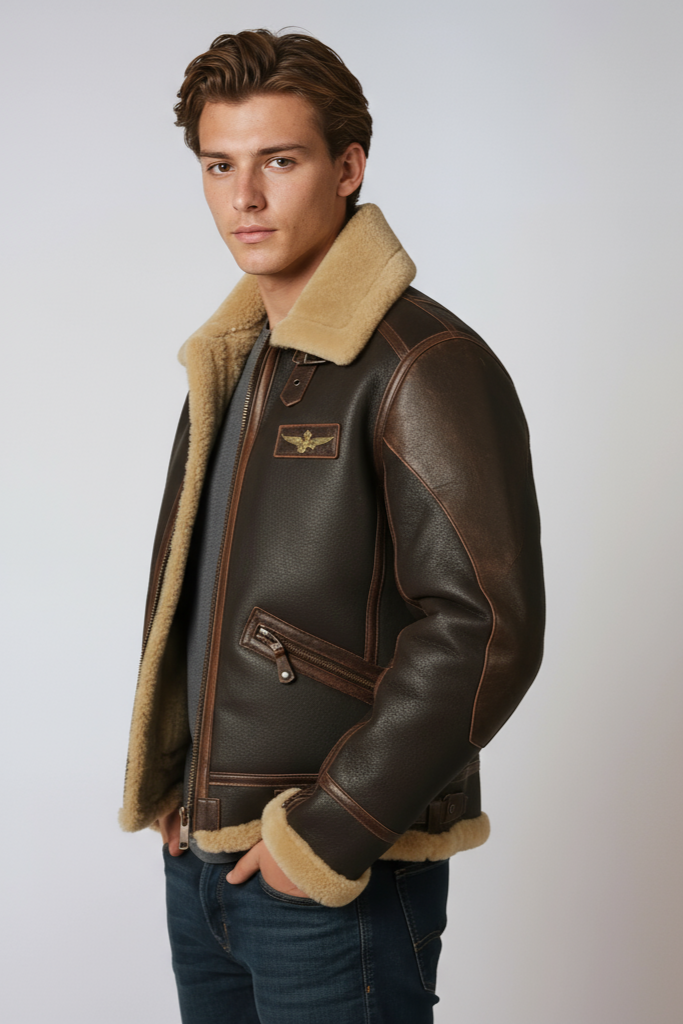 Henri | Blouson Bomber Classique en Cuir avec Col en Fourrure