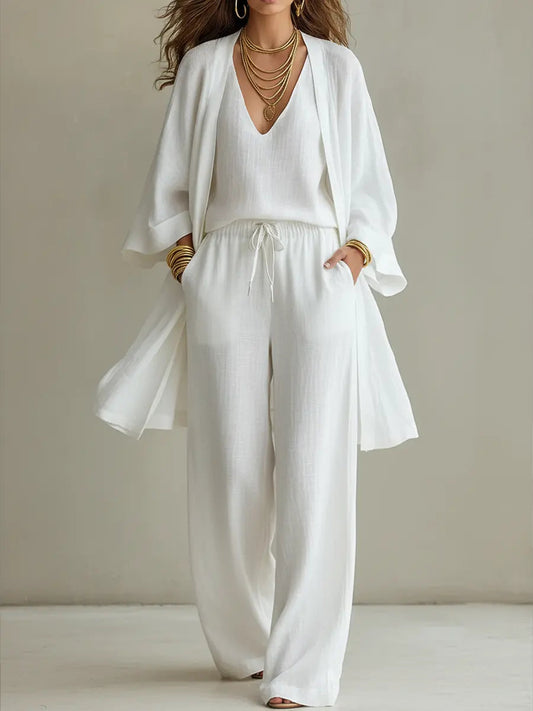 Céleste | Ensemble Homewear 3 Pièces en Lin Décontracté