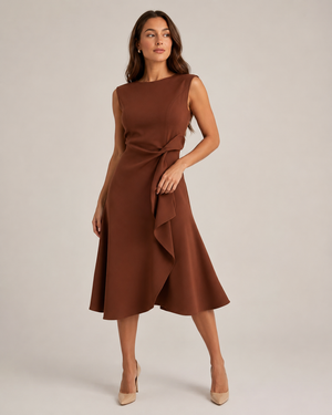 Eunice | Robe Midi Asymétrique avec Détail Boutonné