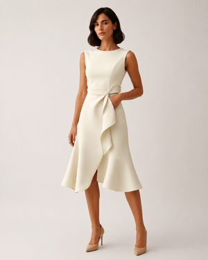 Eunice | Robe Midi Asymétrique avec Détail Boutonné
