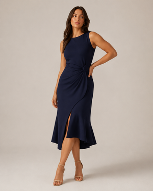 Eunice | Robe Midi Asymétrique avec Détail Boutonné