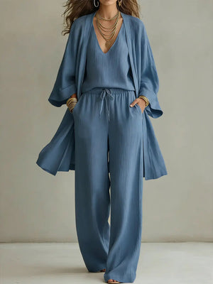 Céleste | Ensemble Homewear 3 Pièces en Lin Décontracté