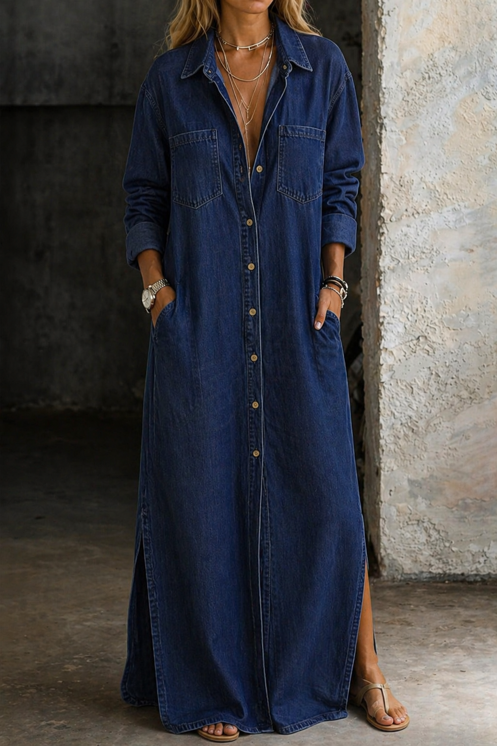 Élise | Robe chemise longue boutonnée