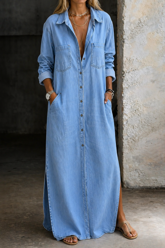 Élise | Robe chemise longue boutonnée