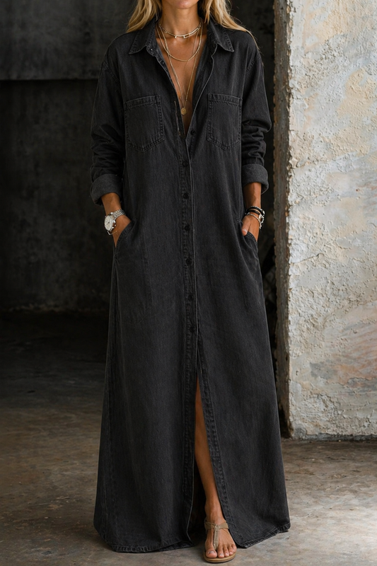 Élise | Robe chemise longue boutonnée