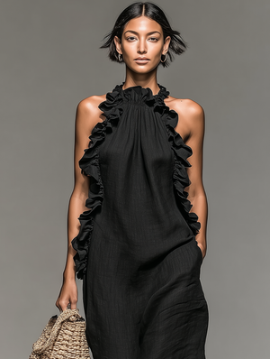 Adèle | Robe longue sans manches à volants avec poches