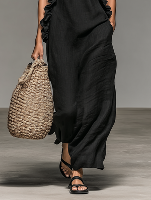 Adèle | Robe longue sans manches à volants avec poches