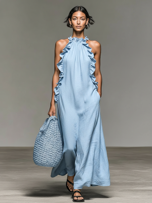 Adèle | Robe longue sans manches à volants avec poches