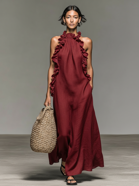 Adèle | Robe longue sans manches à volants avec poches