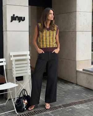Mélissa | Pull Sans Manches Oversize à Carreaux et Col V
