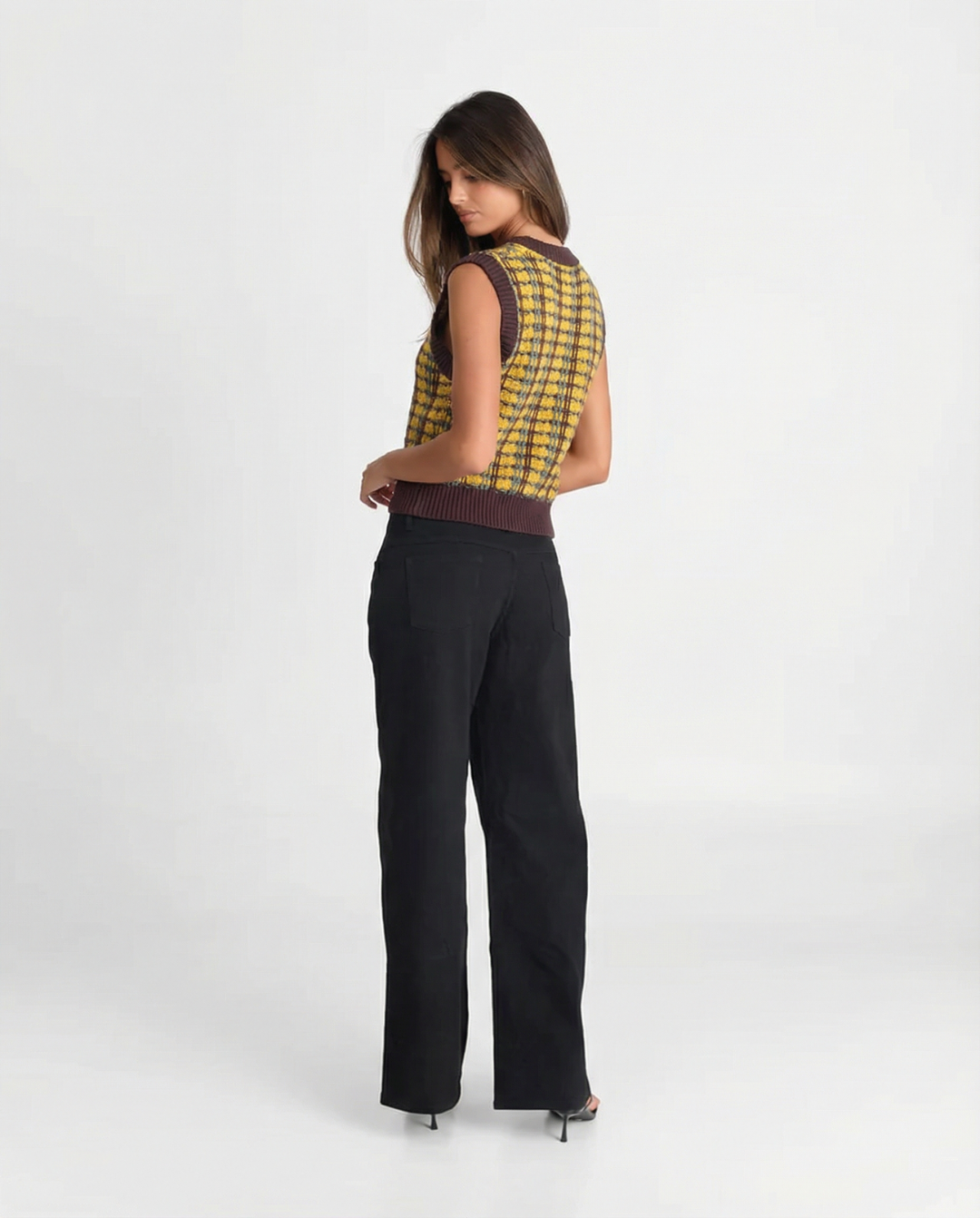 Mélissa | Pull Sans Manches Oversize à Carreaux et Col V