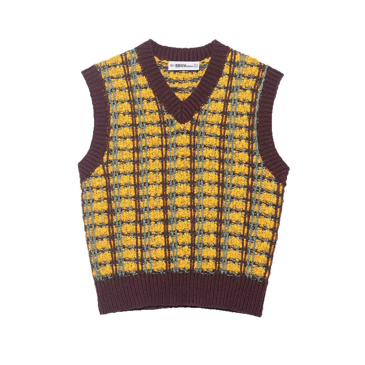 Mélissa | Pull Sans Manches Oversize à Carreaux et Col V