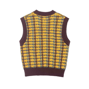 Mélissa | Pull Sans Manches Oversize à Carreaux et Col V
