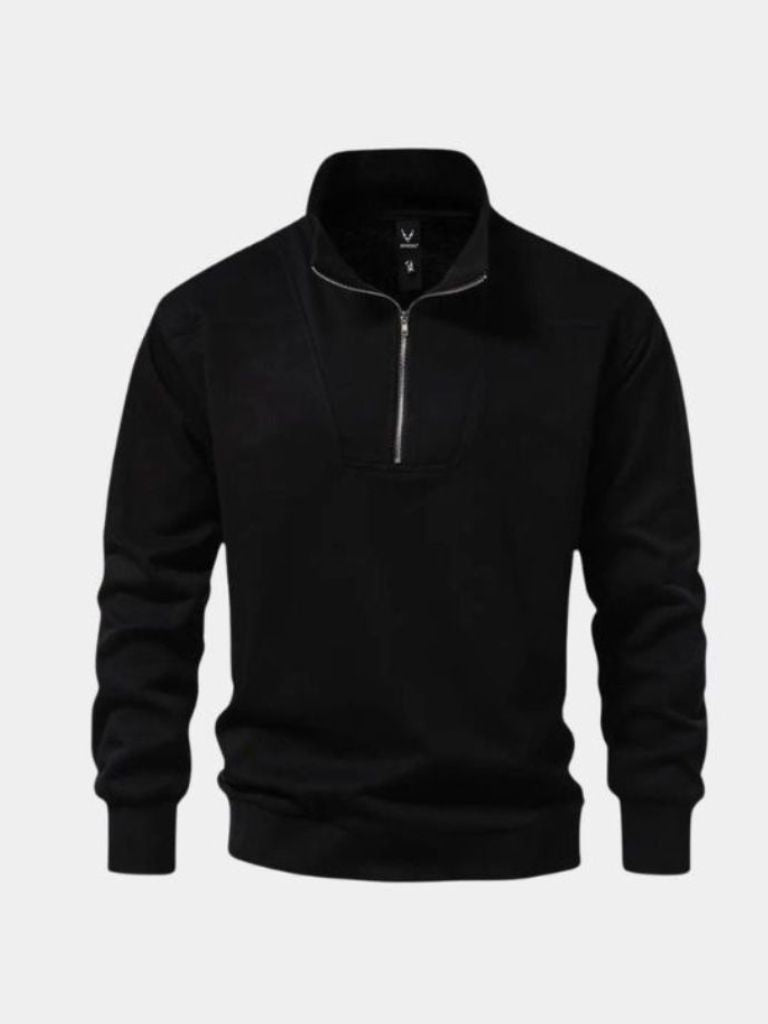 Marcel | Sweat-shirt zippé noir à col élégant
